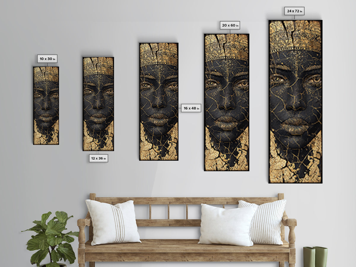 Cracked Gold African Woman Face Canvas Print, Black Queen Portrait Wall Decor, Elegant Afrocentric Art, Modern Cultural Gift
