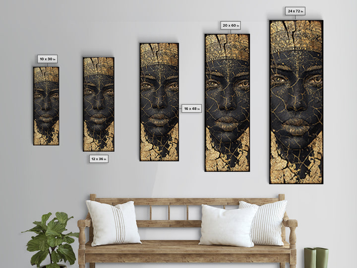 Cracked Gold African Woman Face Canvas Print, Black Queen Portrait Wall Decor, Elegant Afrocentric Art, Modern Cultural Gift