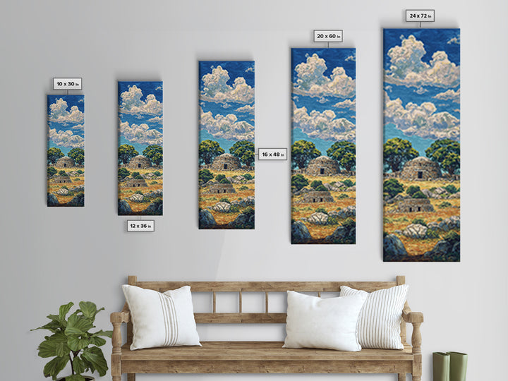 Sunny African Village Hut Canvas Print, Savanna Landscape Wall Decor, Traditional Cultural Art, Serene Nature Home Decor
