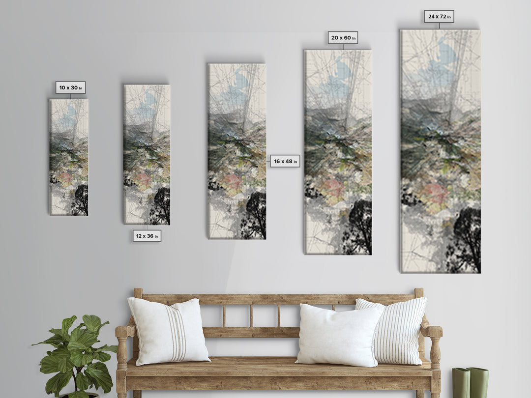 Misty African Valley Abstract Landscape Canvas Print, Acacia Tree Wall Decor, Neutral Earth Tone Art, Modern Office Decor