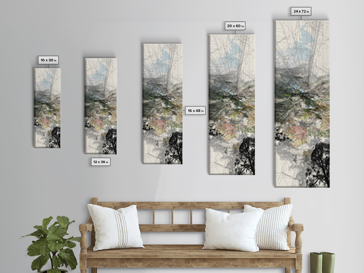 Misty African Valley Abstract Landscape Canvas Print, Acacia Tree Wall Decor, Neutral Earth Tone Art, Modern Office Decor