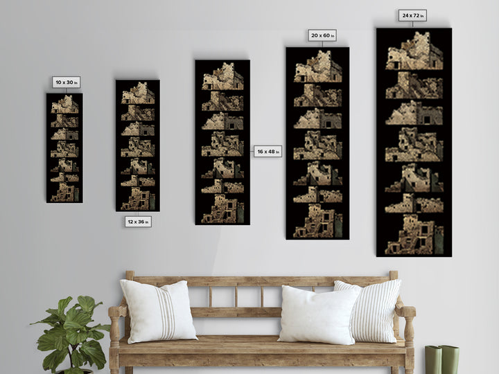 Stacked Desert Stone Ruins On Black Framed Canvas Print, Ancient African Architecture, Tribal Wall Decor, Archaeology Art