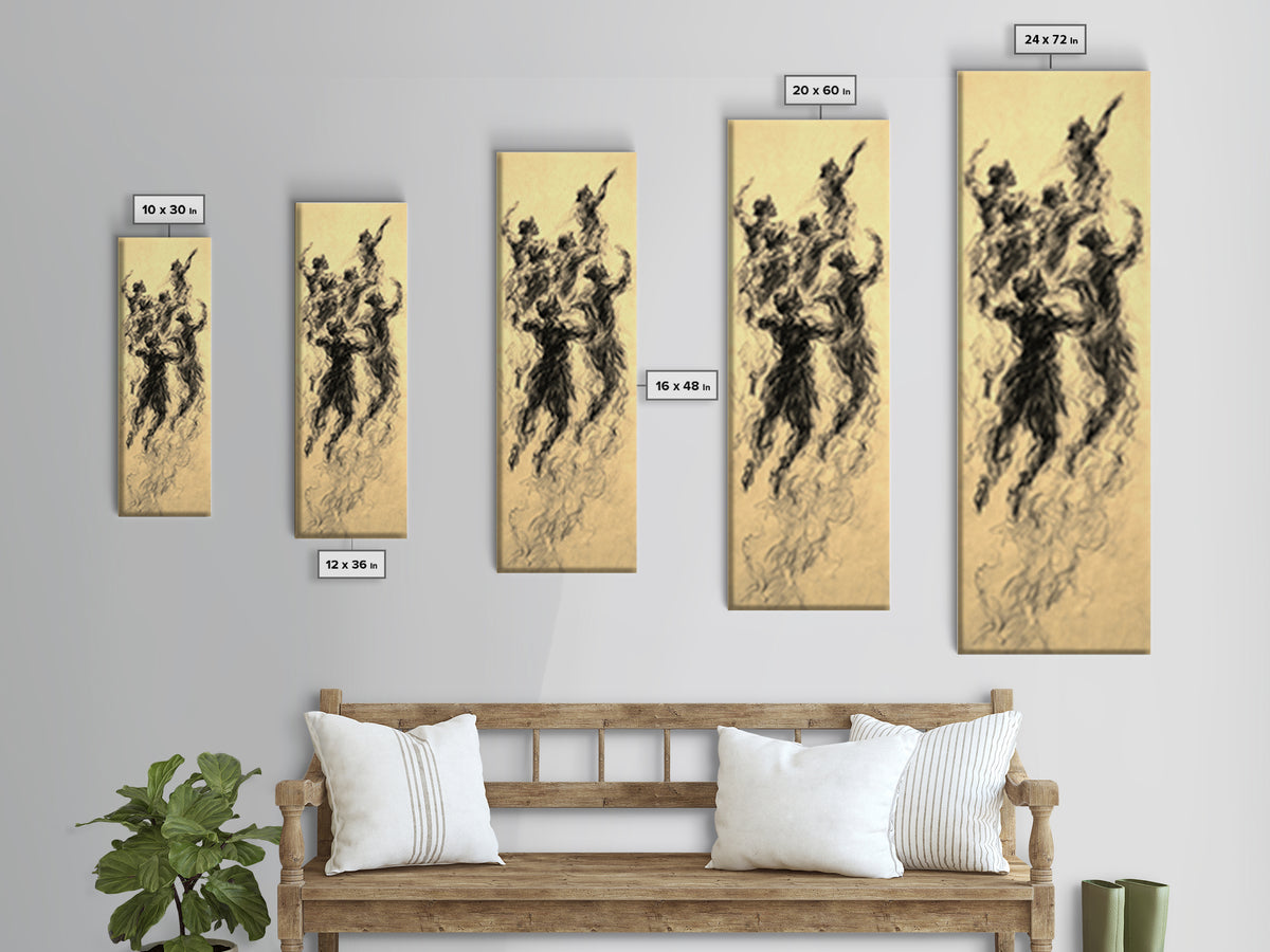 Dancing Spirit Figures Canvas Print, Expressive African Women Art, Charcoal Movement Sketch, Feminine Wall Decor Gift For Her
