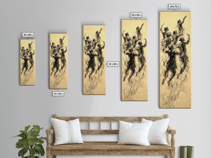 Dancing Spirit Figures Canvas Print, Expressive African Women Art, Charcoal Movement Sketch, Feminine Wall Decor Gift For Her