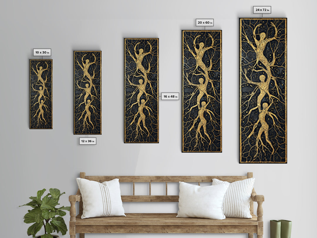 Golden Branching Tree Roots Canvas Print, African Inspired Abstract Art, Boho Wall Decor, Modern Black And Gold Home Decor