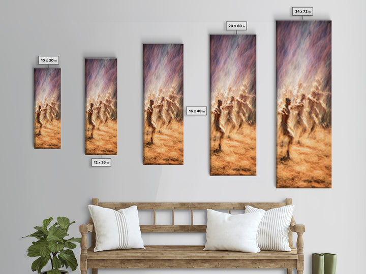 Glowing African Dancers In Dust Wall Art, Spiritual Cultural Art Print, Warm Earth Tone Canvas For Bohemian Home Decor Gift