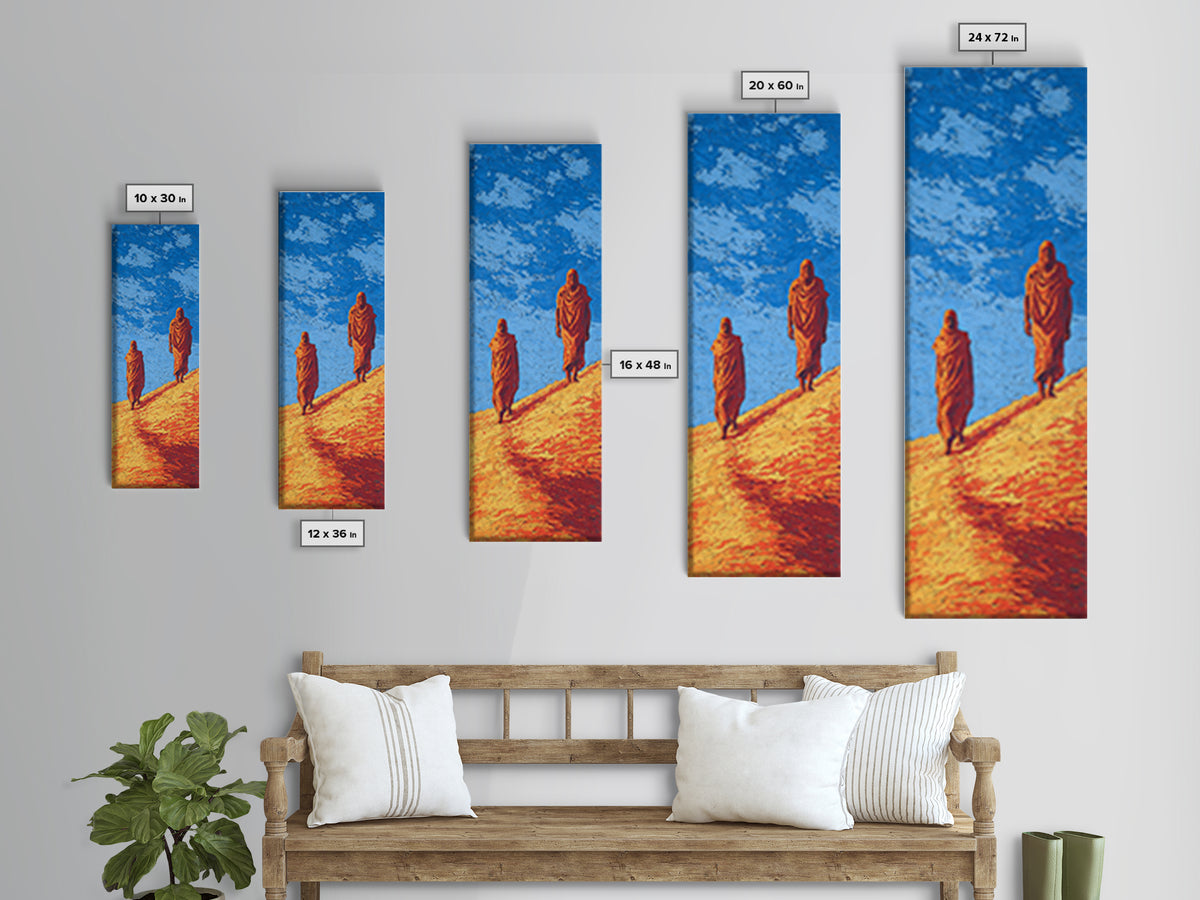 Two Robed Figures On Desert Hill Canvas Print, African Landscape Wall Decor, African Inspired Safari Art, Earth Tone Decor