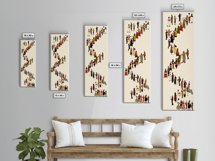 Winding Line Of Diverse People Wall Art, Minimalist Canvas Print, Modern Figurative Home Decor, Long Narrow Gallery Poster