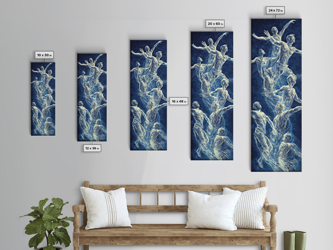 Blue White Ethereal Dancers Framed Canvas Print, Spiritual Figure Wall Art, Contemporary African Inspired Home Decor Gift