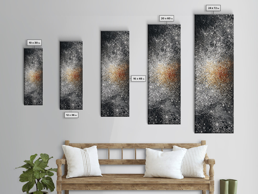Black White Gold Cosmic Burst Abstract Wall Art, Modern Canvas Decor, Statement Living Room, Luxury Home Decor Gift, Large Vertical Print