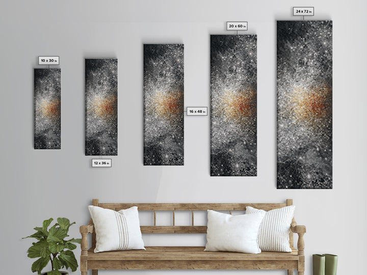 Black White Gold Cosmic Burst Abstract Wall Art, Modern Canvas Decor, Statement Living Room, Luxury Home Decor Gift, Large Vertical Print