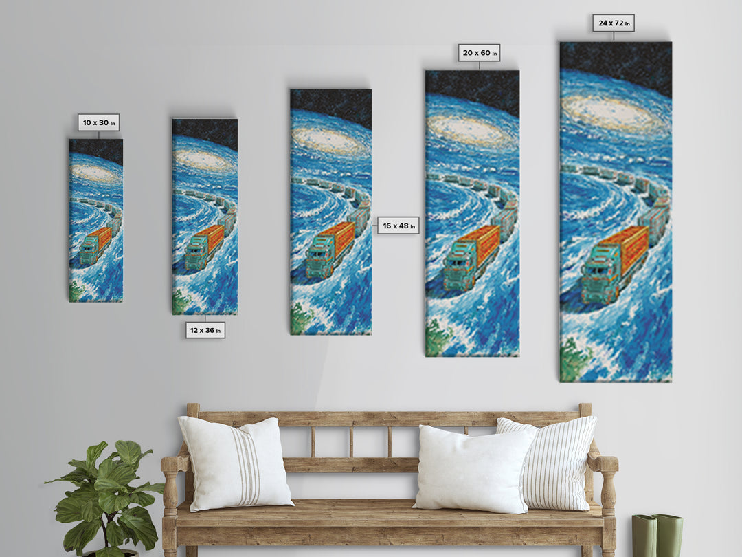 Futuristic Space Train Galaxy Canvas Print, Sci Fi Travel Wall Decor, Blue Cosmic Artwork, Modern Office Art Gift For Him