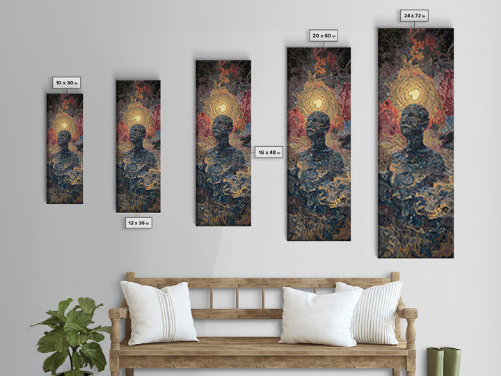 Celestial Silhouette With Golden Halo Wall Art, Mystical Abstract Canvas Print, Spiritual Decor, Modern Portrait, Bedroom Home Decor Gift