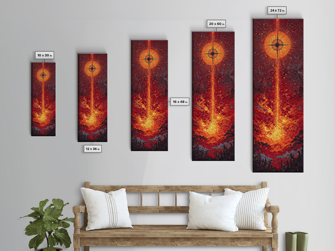 Solar Eclipse Fire Beam Wall Art, Red Orange Abstract Canvas Print, Mystical Space Decor, Modern Statement Home Decor Gift