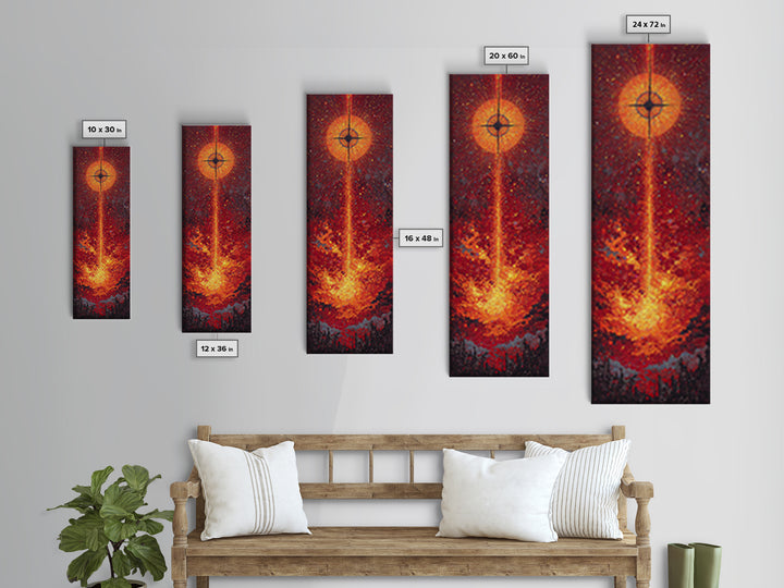 Solar Eclipse Fire Beam Wall Art, Red Orange Abstract Canvas Print, Mystical Space Decor, Modern Statement Home Decor Gift