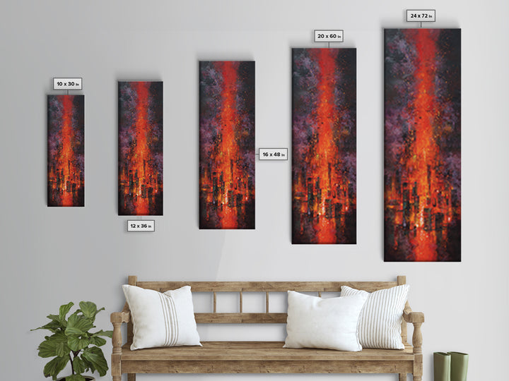 Burning Skyline With Volcanic Light Wall Art, Dark Red Abstract Canvas Print, Urban Wall Art, Modern Office Decor Gift For Him