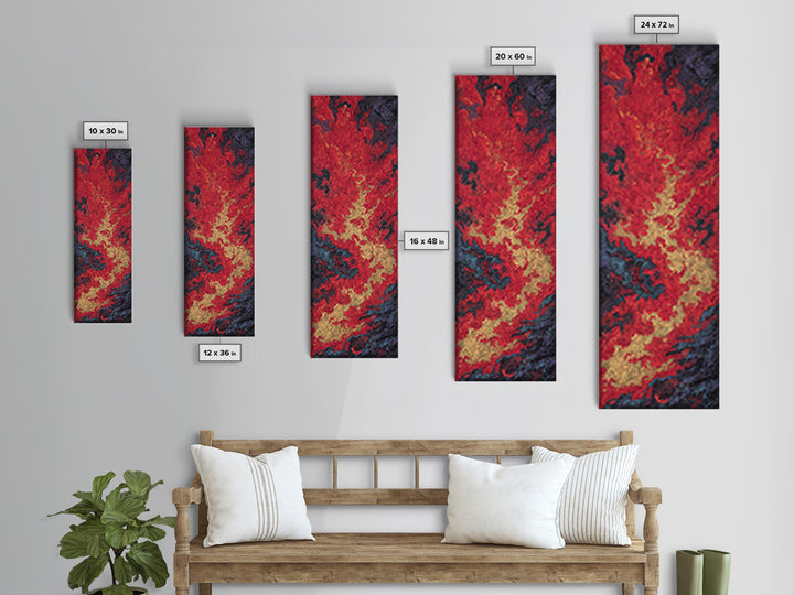 Crimson Lava River Abstract Wall Art, Fiery Red Orange Canvas Print, Bold Modern Art, Textured Painting Home Decor Gift For Him