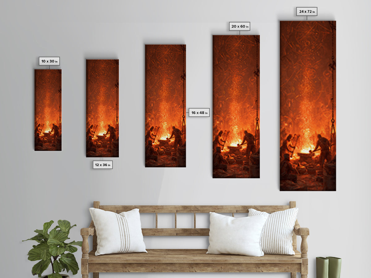 Ancient Forge Ritual With Glowing Sigils Framed Canvas Print, Spiritual Wall Art, Mystical Orange Home Decor Gift For Living Room Decor