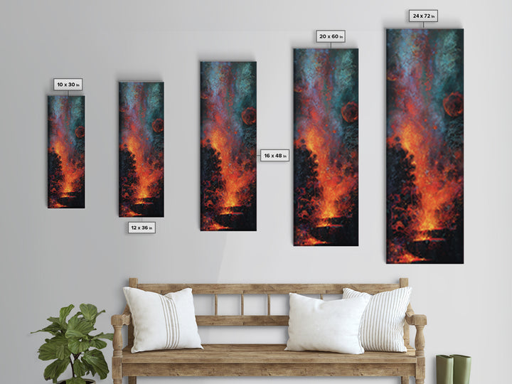 Cosmic Volcano Eruption Wall Art, Teal Red Orange Abstract Canvas Print, Dreamy Space Decor, Modern Large Wall Decor Gift