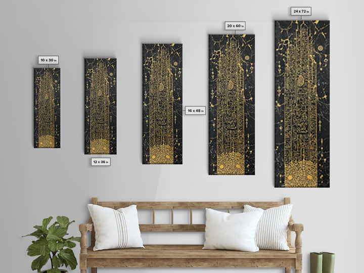 Gold Futuristic Obelisk Glyph Wall Art, African Abstract Canvas Print, Black Gold Geometric Decor, Luxury Statement Gift