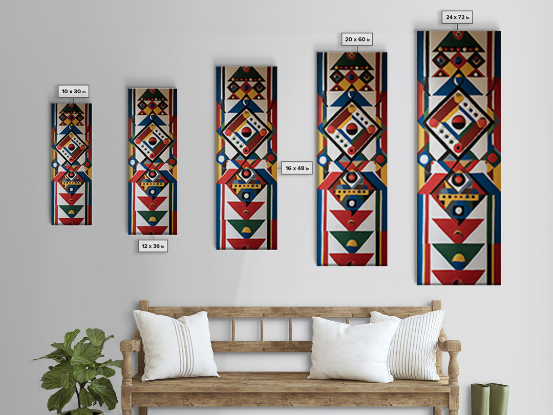 Colorful Geometric Tribal Mask Wall Art, African Abstract Canvas Print, Afrocentric Pattern Decor, Modern Boho Home Gift