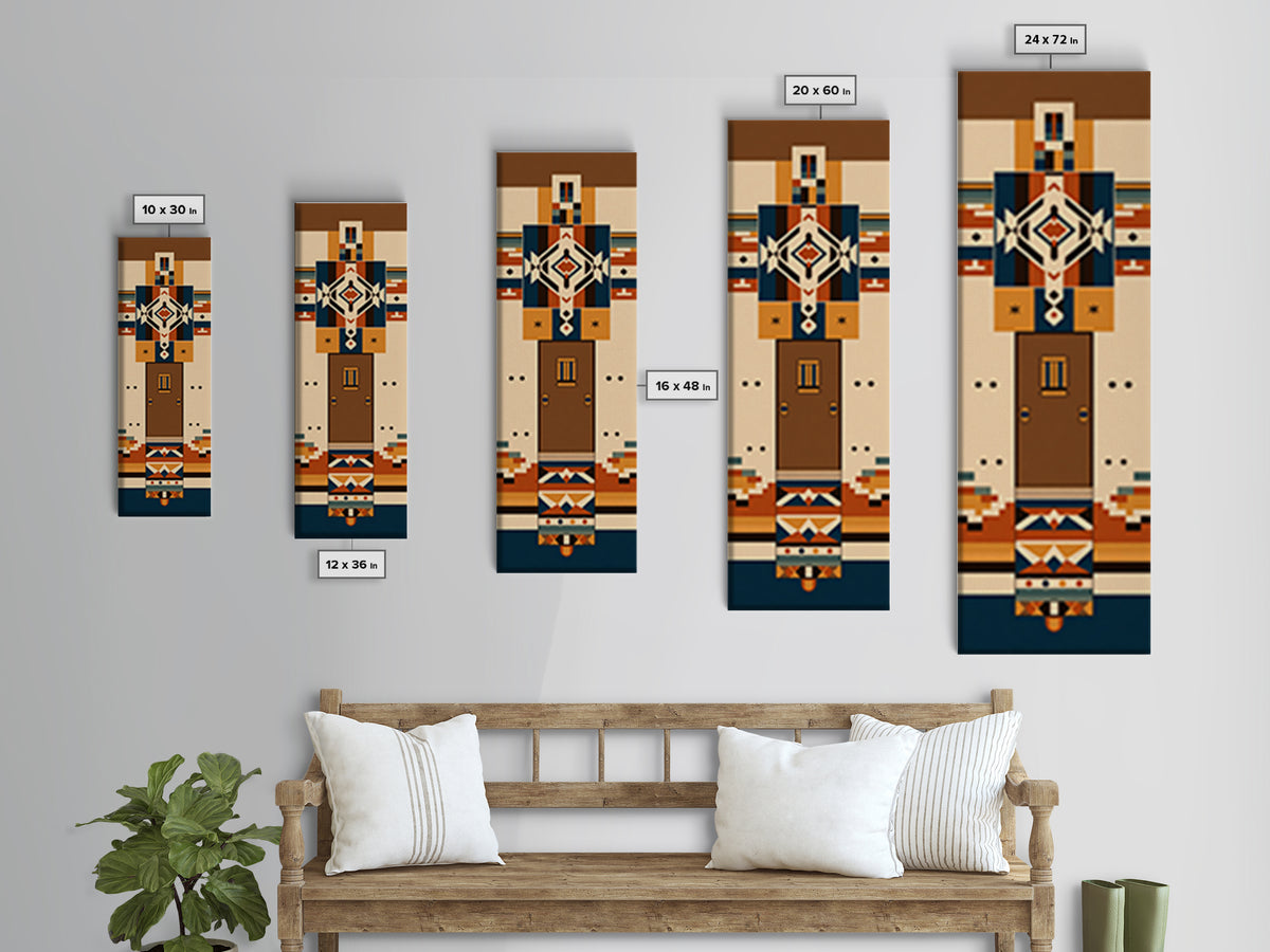 Earth Tone Geometric Tribal Figure Wall Art, African Inspired Canvas Print, Southwestern Pattern Decor, Minimalist Home Gift