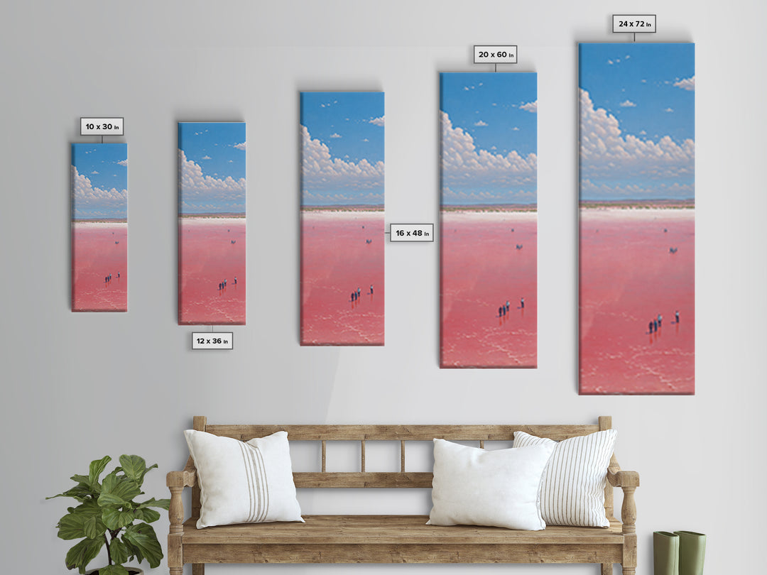 Vast Pink African Salt Flat Under Blue Sky Wall Art, Minimal Lake Landscape Print, Serene Travel Decor For Living Room Gift