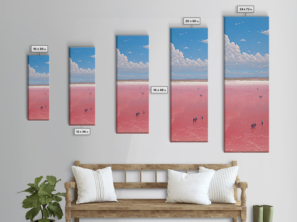 Vast Pink African Salt Flat Under Blue Sky Wall Art, Minimal Lake Landscape Print, Serene Travel Decor For Living Room Gift