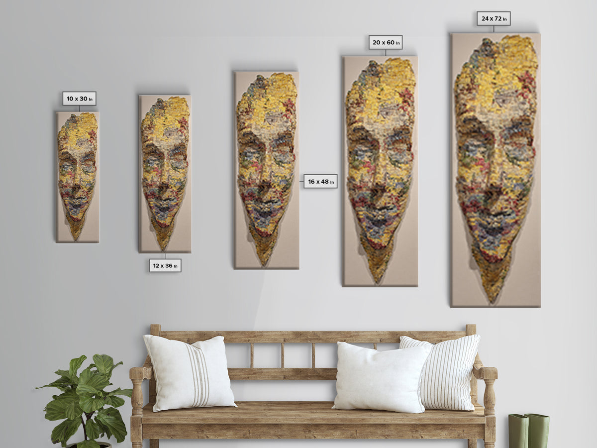 Textured Yellow African Mask Portrait Wall Art, Abstract Tribal Face, Modern Afrocentric Decor, Cultural Home Decor Gift