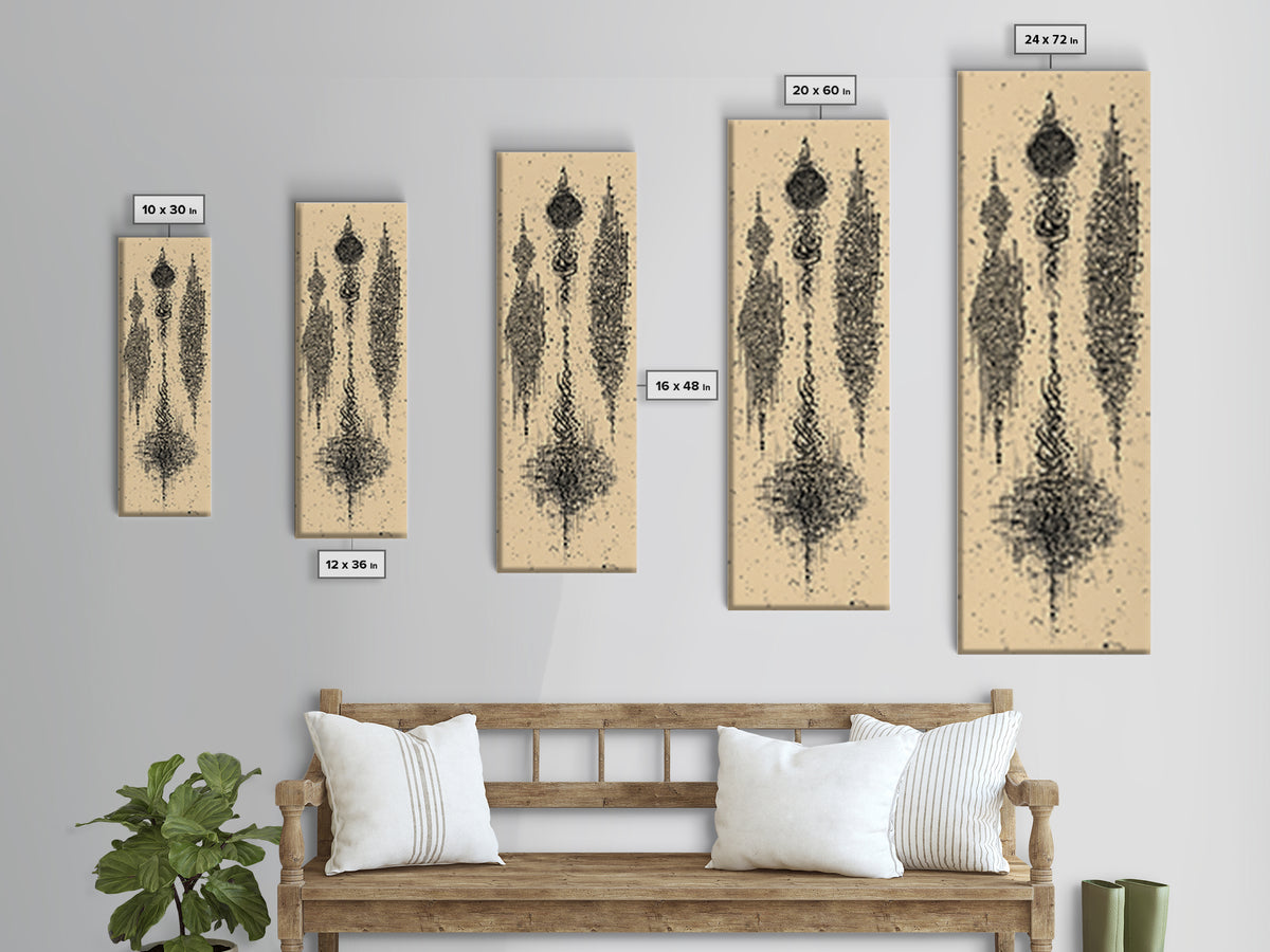 Abstract African Tribal Totem Wall Art, Beige Black Ink Symbols, Afrocentric Decor, Modern Ethnic Vertical Canvas Print Decor