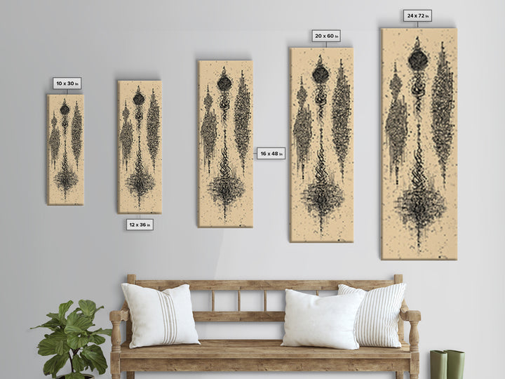 Abstract African Tribal Totem Wall Art, Beige Black Ink Symbols, Afrocentric Decor, Modern Ethnic Vertical Canvas Print Decor