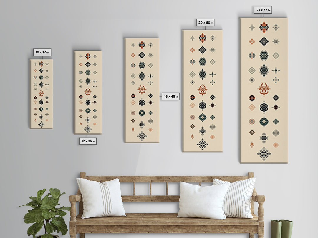 Minimal African Pattern Wall Art, Boho Tribal Symbols, Beige Orange Navy Motifs, Afrocentric Textile Inspired Canvas Print