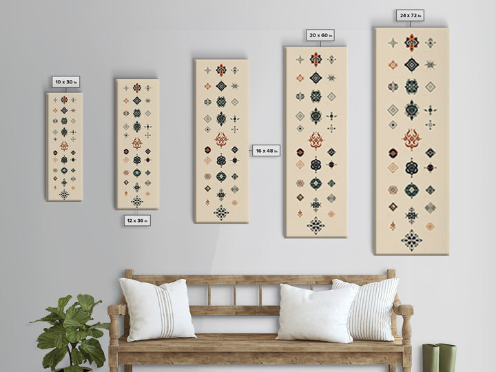 Minimal African Pattern Wall Art, Boho Tribal Symbols, Beige Orange Navy Motifs, Afrocentric Textile Inspired Canvas Print