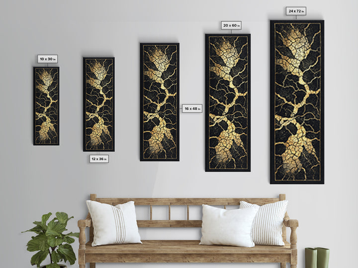 Black Gold Crackle Abstract Wall Art, Modern Kintsugi Inspired Texture, Luxury Canvas Print For Elegant Home Decor Statement