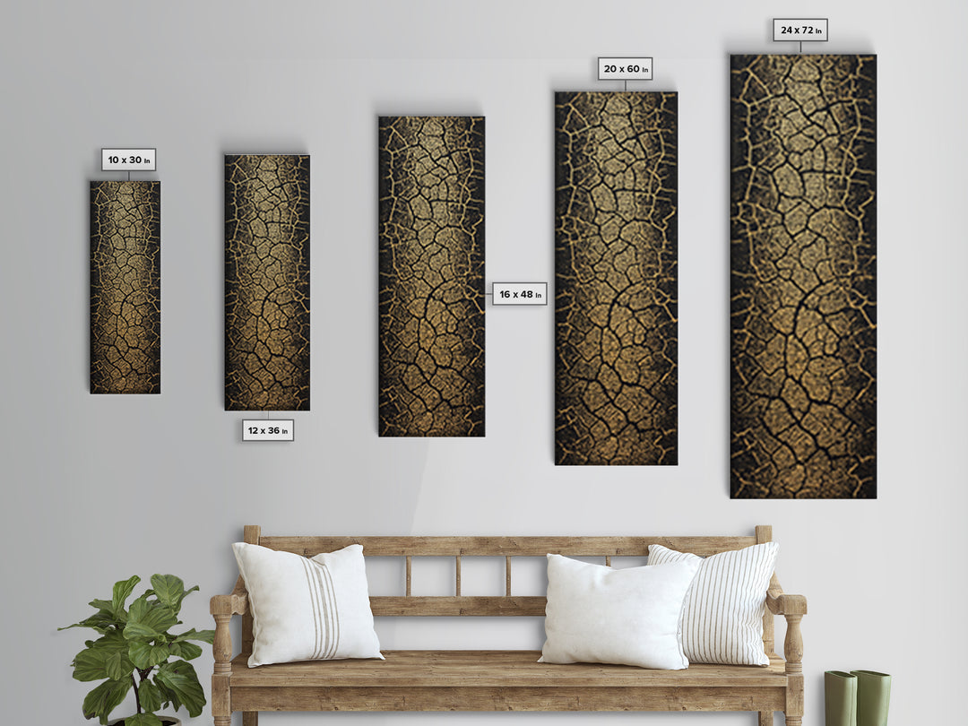 Gold On Black Abstract Map Wall Art, Tribal Maze Texture Canvas Print, African Inspired Geometric Statement Decor For Home