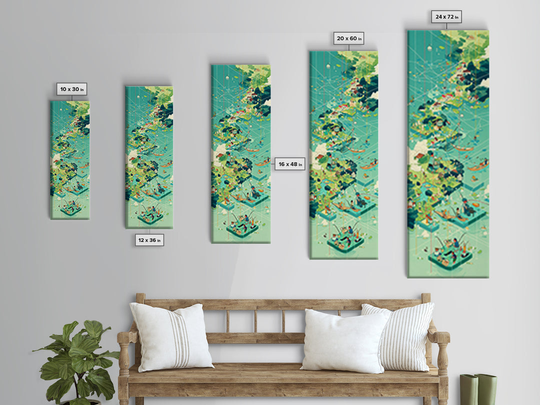 Turquoise Island Village Wall Art, African Coastal Landscape Print, Modern Travel Poster For Bright Living Room Decor Gift