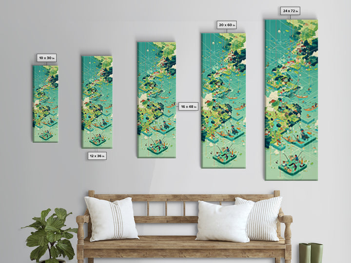 Turquoise Island Village Wall Art, African Coastal Landscape Print, Modern Travel Poster For Bright Living Room Decor Gift