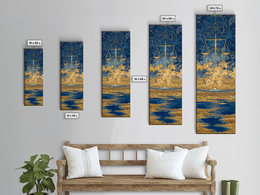 Golden Libra Scales Wall Art, Celestial Zodiac Canvas Print, Blue Ocean Astrology Decor For Modern Bedroom And Living Room Decor Gift