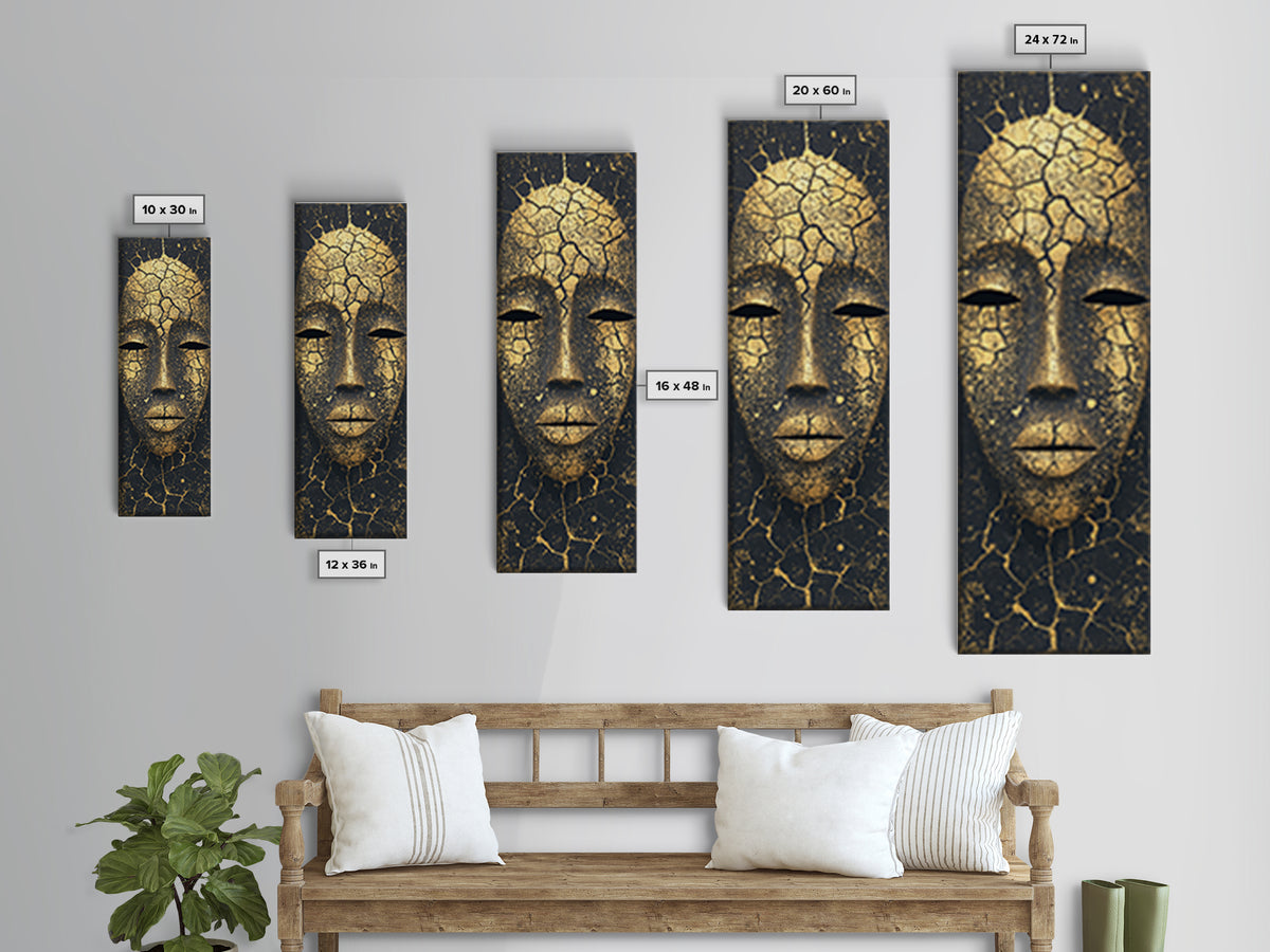 Cracked Gold African Mask Wall Art, Abstract African Portrait Canvas Print, Black And Gold Tribal Decor For Modern Home Gift