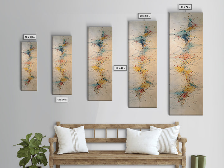 Delicate Abstract Network Wall Art, Teal Red Yellow Line Painting Canvas Print, Modern Minimalist Office Decor Gift For Home
