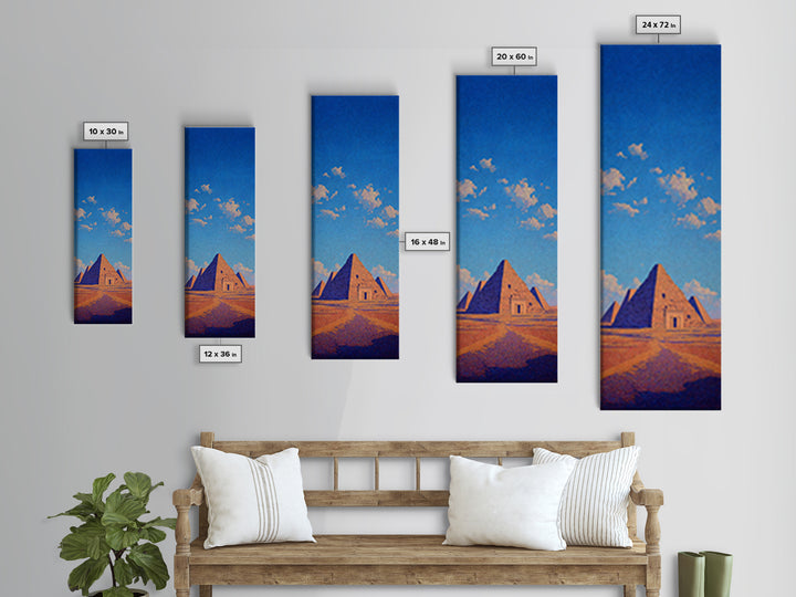Egyptian Pyramids Blue Sky Wall Art, Ancient African Landscape Canvas Print, Desert Travel Poster Home Decor Gift For Her
