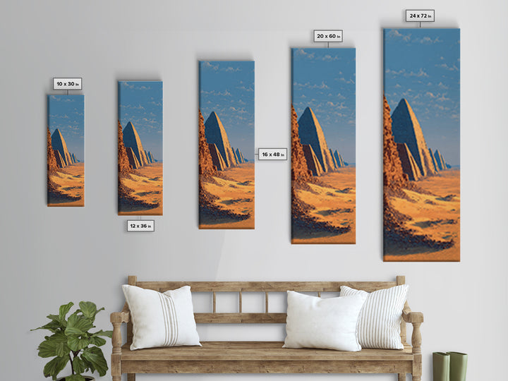 Golden Nubian Pyramids Wall Art, African Desert Landscape Canvas Print, Egypt Travel Poster Living Room Decor Housewarming Gift