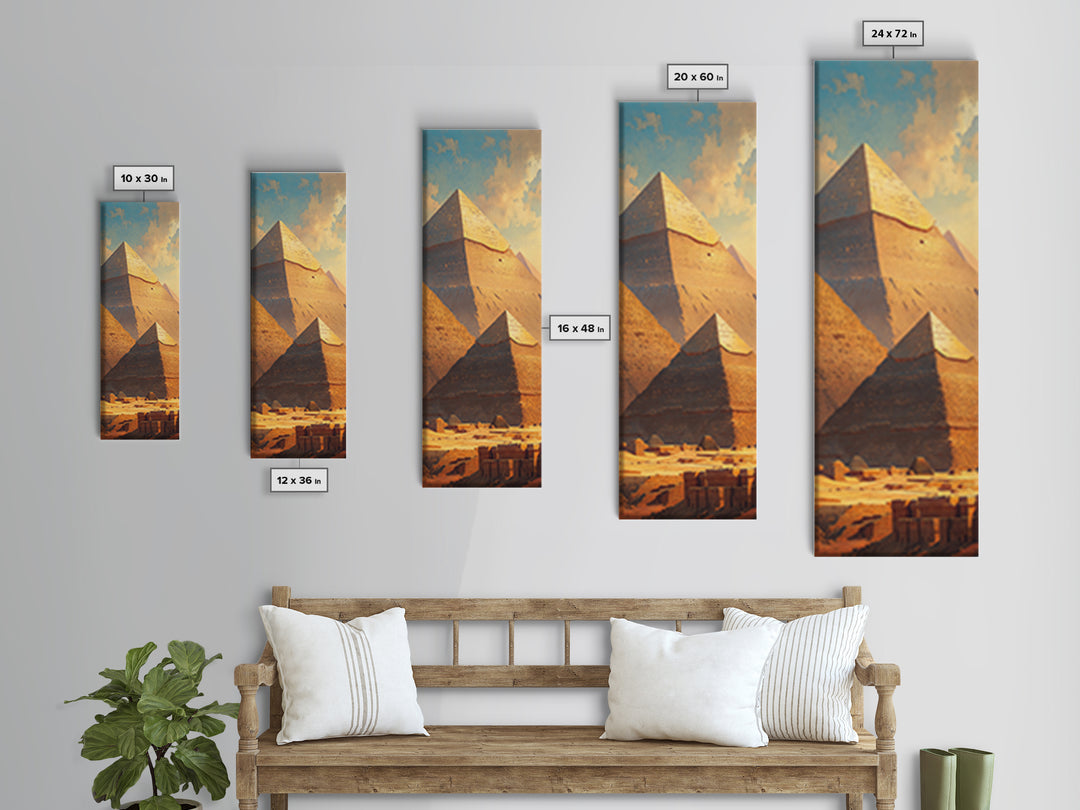 Sunlit Giza Pyramid Vista Wall Art, Egyptian Desert Landscape Canvas Print, Ancient Africa Travel Home Decor Gift For Him