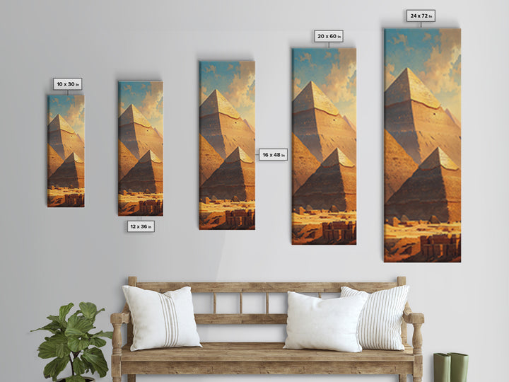 Sunlit Giza Pyramid Vista Wall Art, Egyptian Desert Landscape Canvas Print, Ancient Africa Travel Home Decor Gift For Him