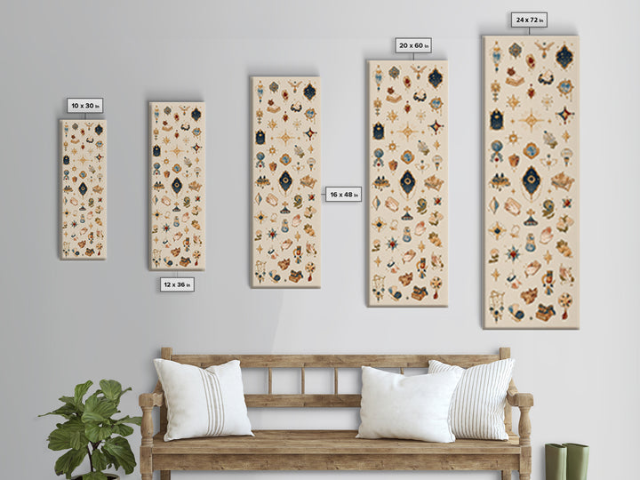 Celestial Gold Charms And Blue Talismans Wall Art, Boho African Inspired Decor, Ethnic Patterns, Mystical Gallery Print Set