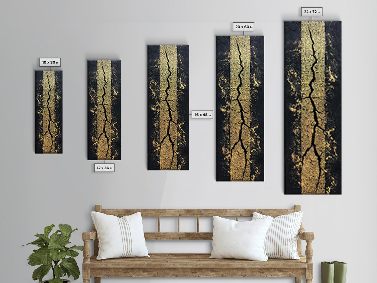 Black And Gold Abstract Crack Wall Art, Textured Geometric Luxury Canvas Print, Modern Minimalist Statement Home Decor Gift