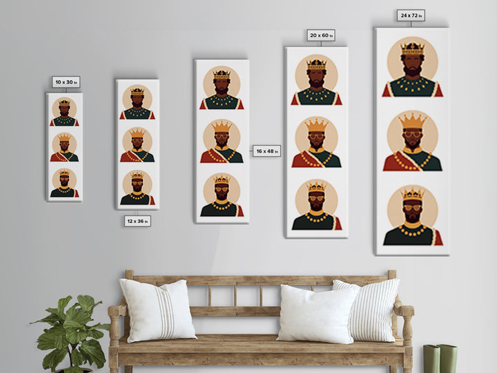 Three Crowned Black Kings Portrait Canvas Print, African American Art, Royal Afrocentric Wall Decor, Black History Gift For Him