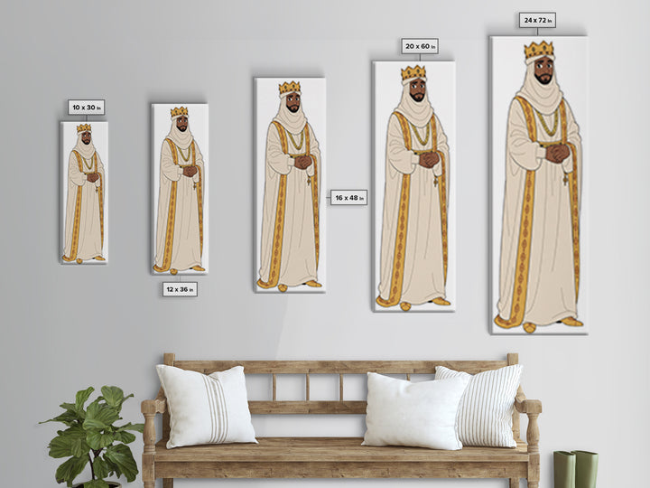 Regal Bearded King In White Robes Framed Canvas Print, African Inspired Royal Portrait, Elegant Cultural Home Decor Gift