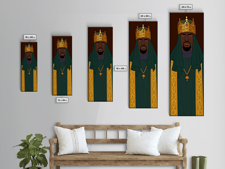Green Veiled African King With Gold Crown Canvas Print, Black Man Portrait Wall Art, Royal Afrocentric Home Decor Gift For Him