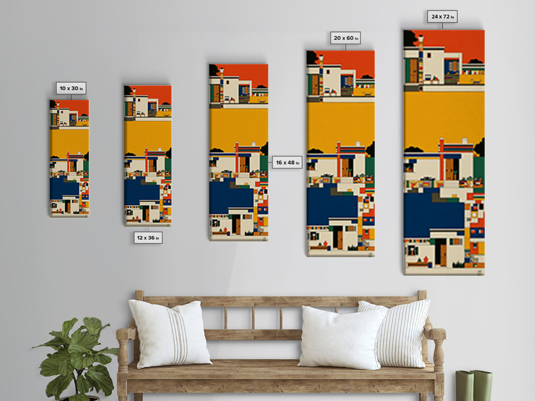 Colorful African Village Houses Wall Art, Geometric Architecture Canvas Print, Afrocentric Home Decor, Modern Tribal Poster